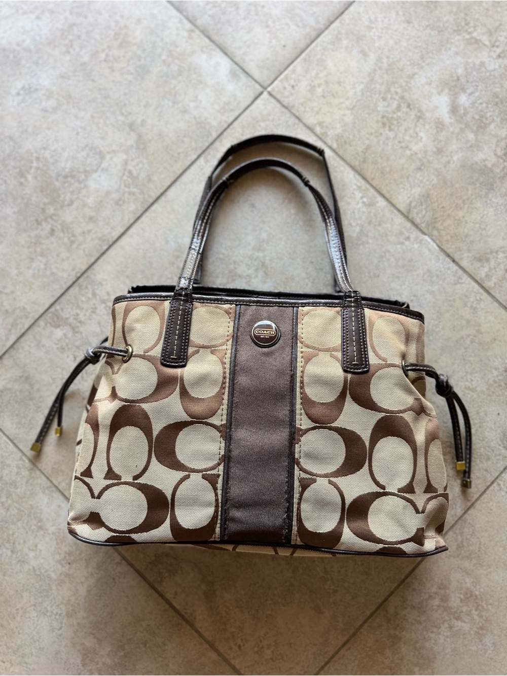 Coach Beige and Brown Signature Canvas Tote